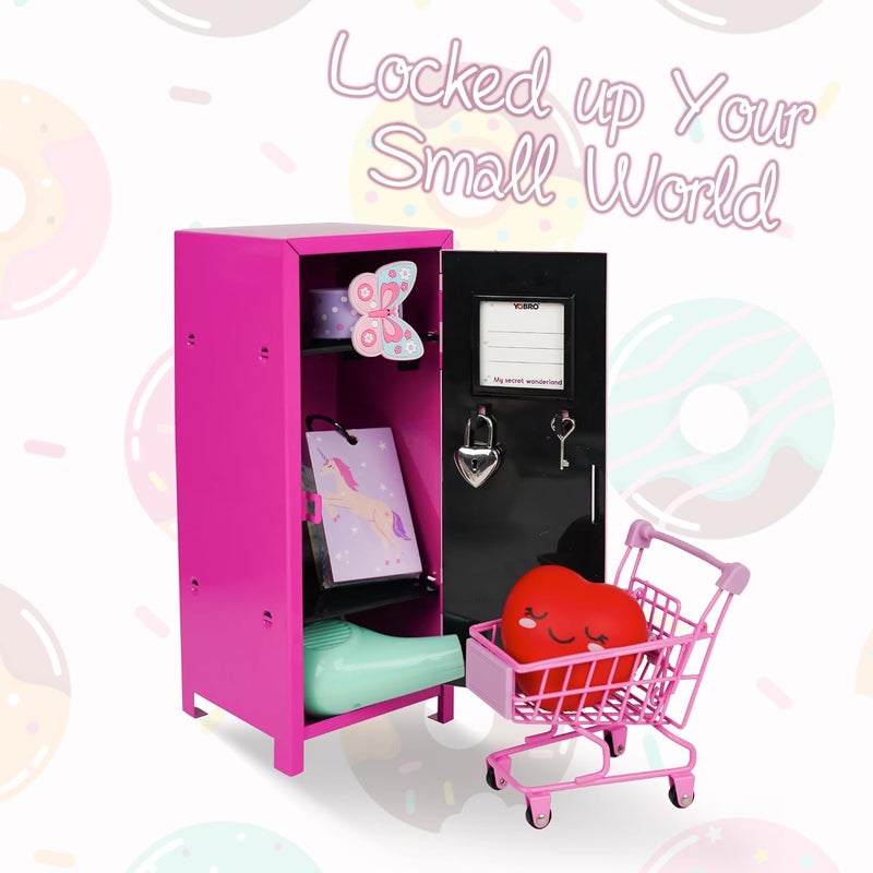 YOBRO Mini Locker with Lock and 2 Keys, 24PCS Magnetic Stickers, Miniature Storage Locker for Desk, Home, Bedroom, Office, Pink&Rose - Image 5